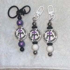 Inspirational Keychain Set with Purple and White Beads